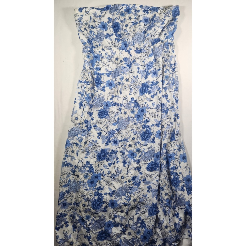 Old Navy Blue White Floral Strapless Maxi Dress XL Tube Top Empire Waist Summer